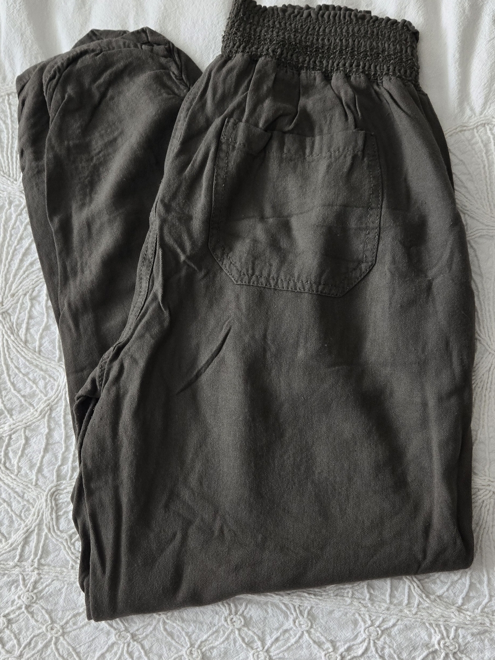 Ci Sono Army Green Smocked-Waist Casual Jogger Style Pants